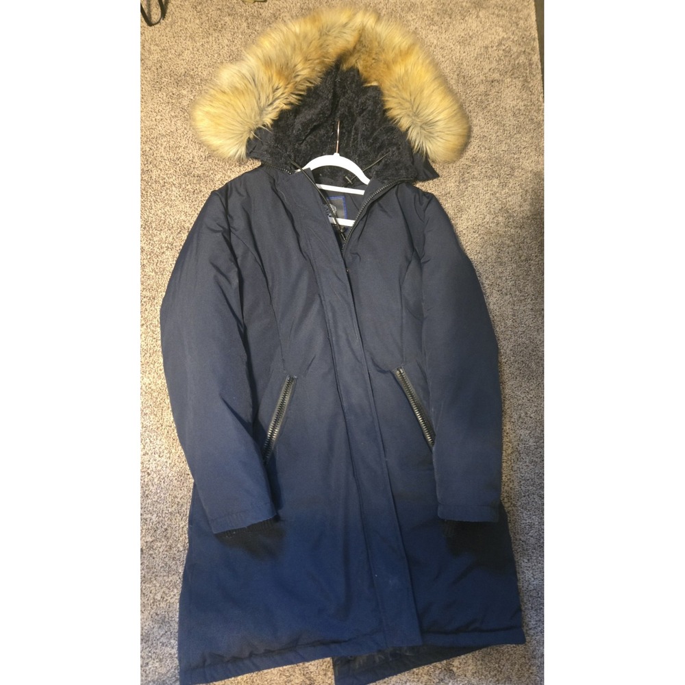 Vince Camuto Navy Parka with Faux Fur Trim
